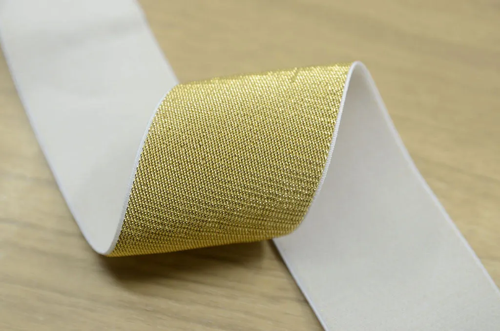 2 inch (50mm) Wide Gold and Silver Glitter Soft White Elastic Bands - 1 Yard