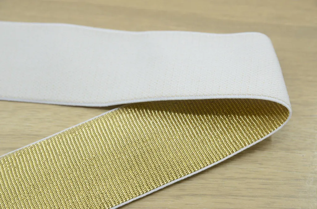 2 inch (50mm) Wide Gold and Silver Glitter Soft White Elastic Bands - 1 Yard