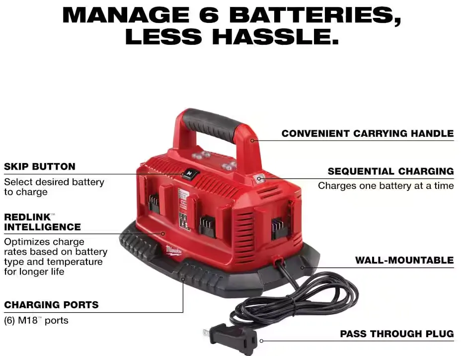 48-59-1806 Milwaukee M18 Six Port Sequential Rapid Battery Charger