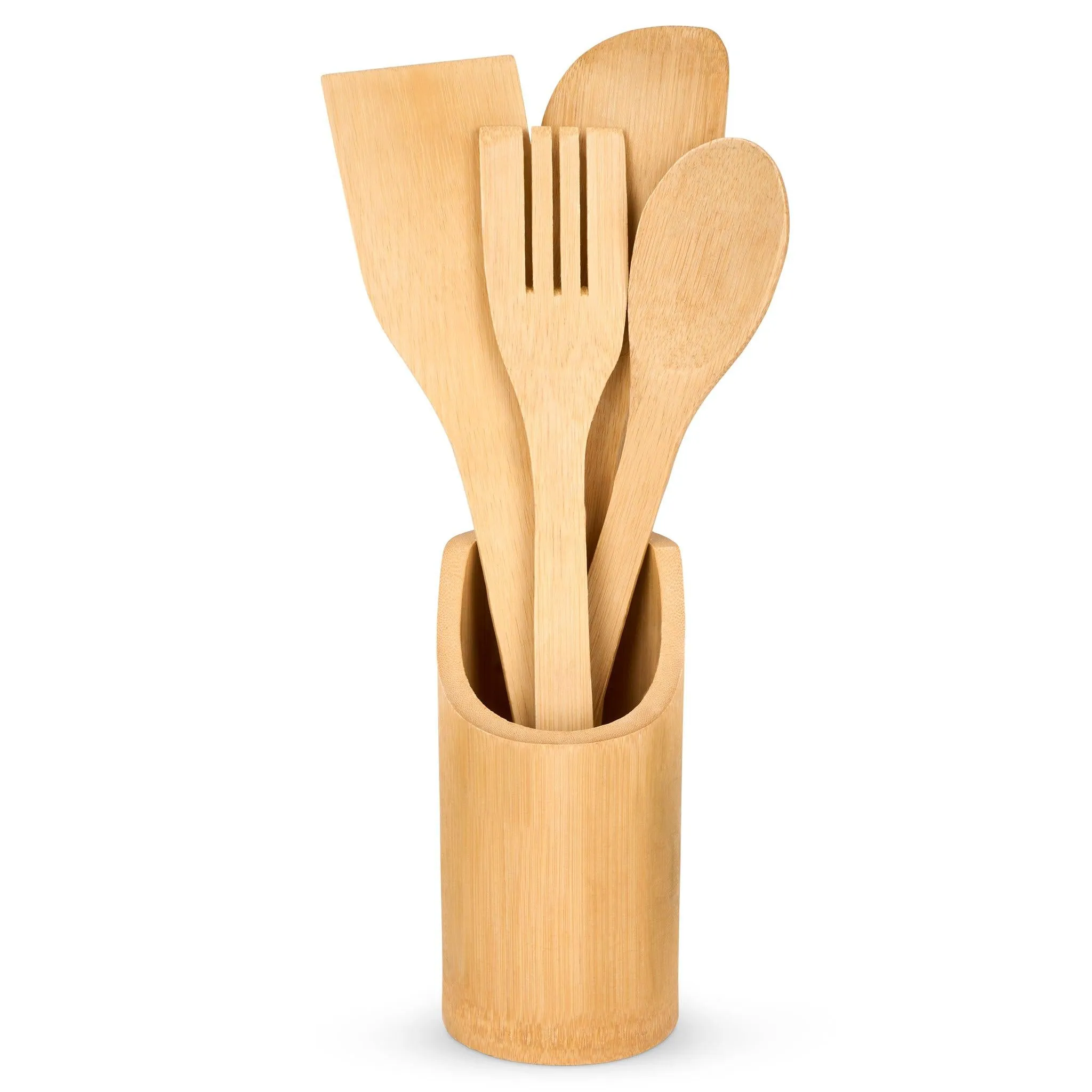 4Pcs Bamboo Essentials Kitchen Cooking Utensils With Utensils Holder