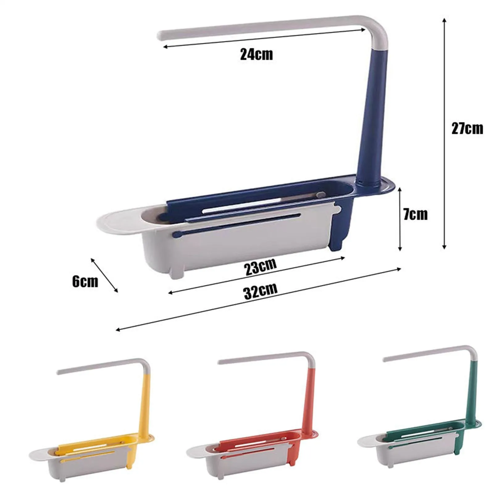 Adjustable Telescopic Sink Storage Rack, Blue - Cookingstuff