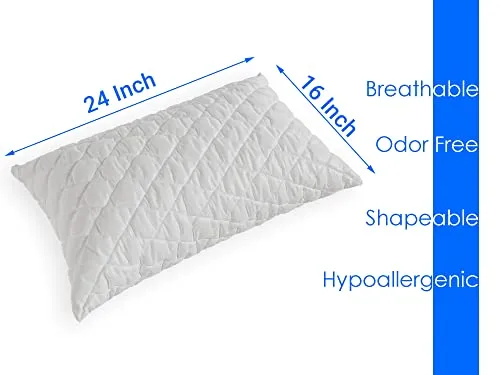 AJISH Soft Microfiber Bed Pillows Set of 2, 16 X 24 Inch Small Size Pillow - Cooling Pillows for Sleeping - Luxury Quilted Shape Pillows for Side, Stomach or Back Sleepers, White