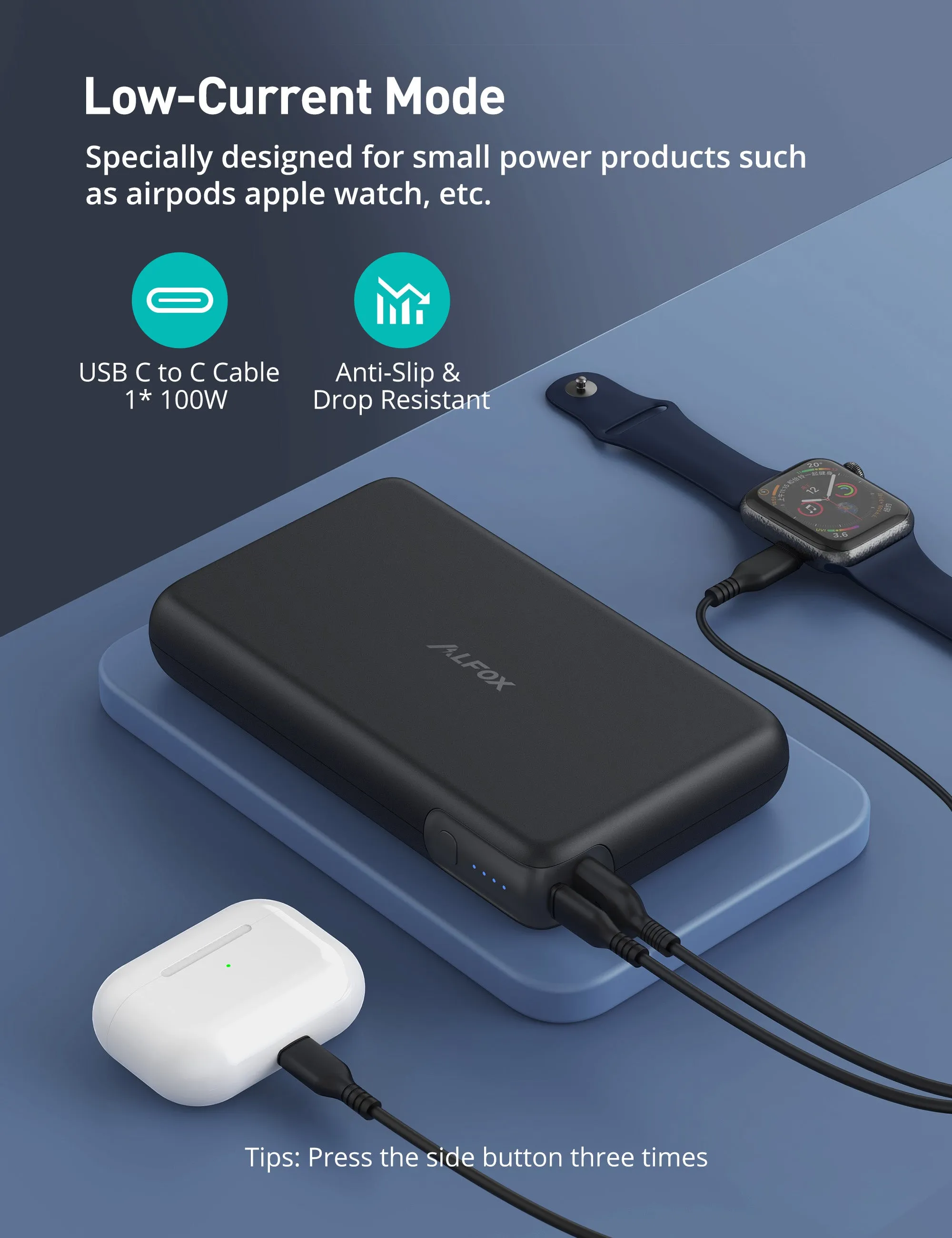 High-Capacity Alfox 30000mAh Power Bank with 100W Fast Charging - Dual Port PD 3.0 & QC 3.0 for Ultimate Convenience