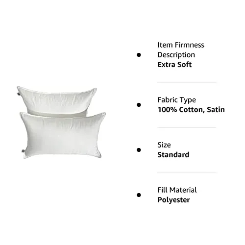 bien LIVING Extra Soft Microfiber Filled Pristine Pillow, Luxurious 300 Tc 100% Cotton Fabric Treated with Sanitized Finish, Sleeping Pillow for Back Sleepers, 17 X 27 Inches, White (Pack of 2)