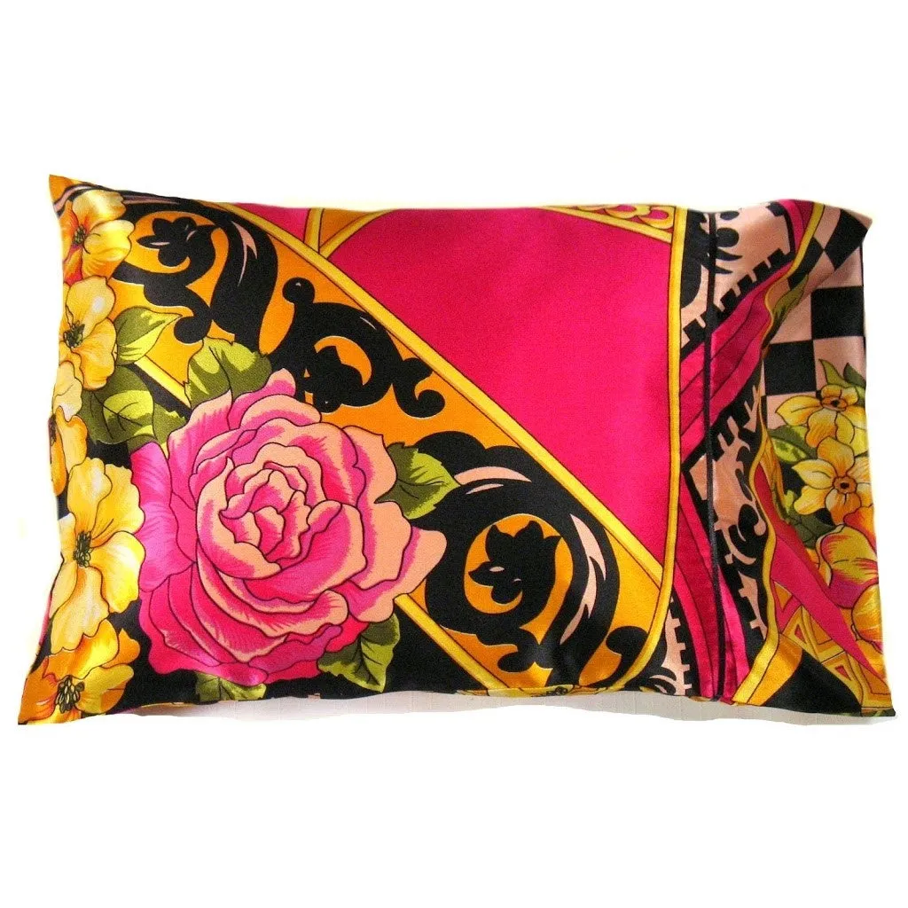 Boho Style Boudoir Pillow, Pink Rose with Gold, Yellow Flowers, Funky