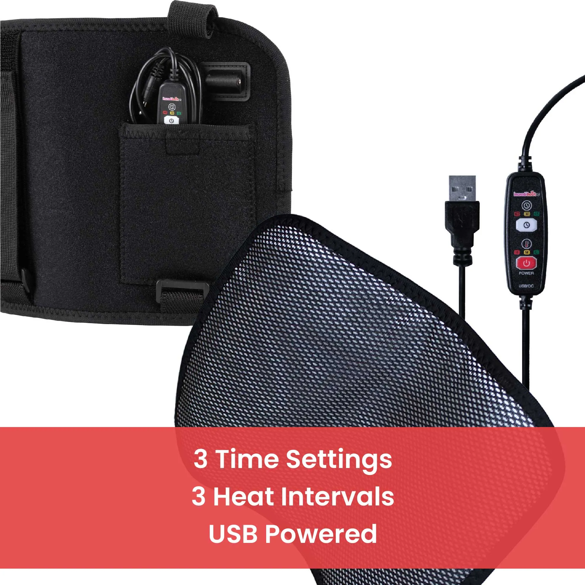 Cabeau Incredi-Heat USB-Powered Portable Heating Pad, 3 Temperature Settings, Black