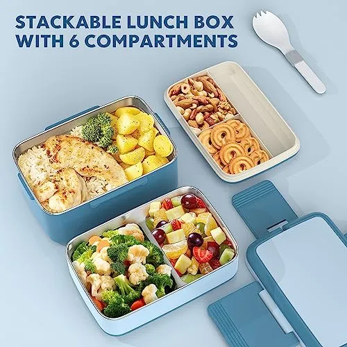 HOMETALL , Stackable Bento Lunch Box, 1500ml Stainless Steel Utensil,