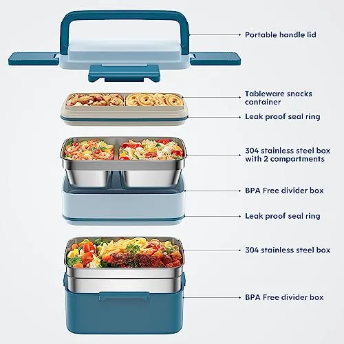 HOMETALL , Stackable Bento Lunch Box, 1500ml Stainless Steel Utensil,