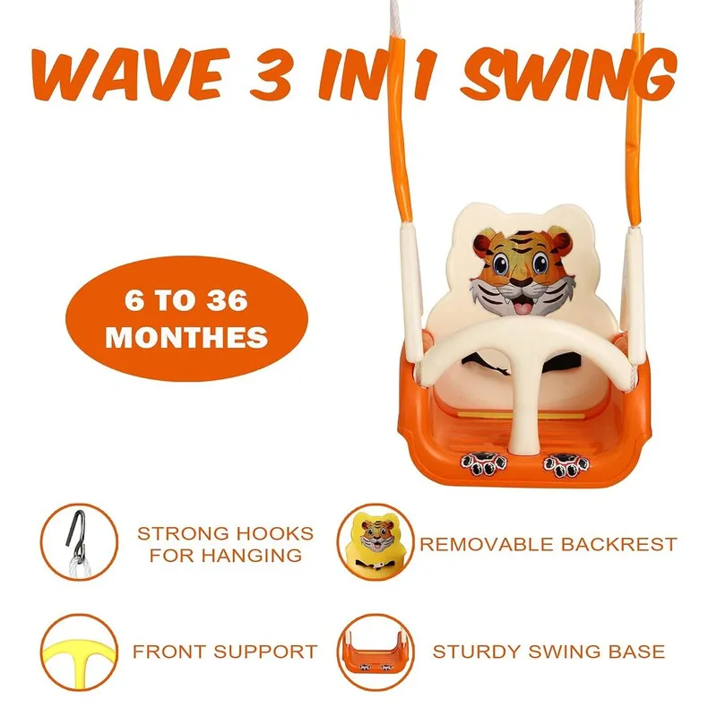 King of Swings Imported Quality 4 Stages Adjustable Baby Musical Swing (Orange)