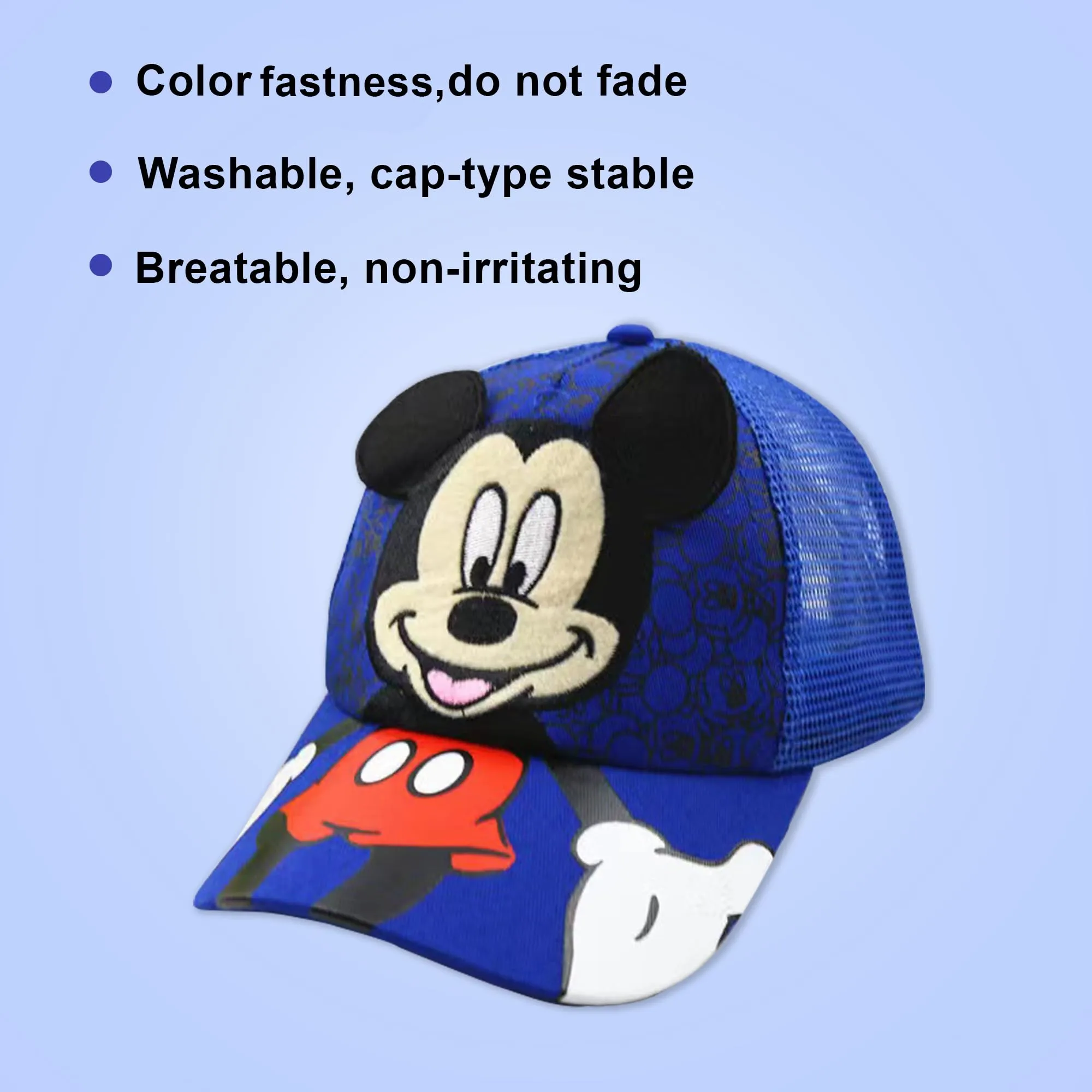 Kuber Industries Pack of 2 Mickey Mouse Cap | Adjustable Cap for Boys and Girls | Cartoon Character Printed Little Cap for Kids | Cap for 7-12 Year Old Baby Girls and Boys | QI0102-B | Blue