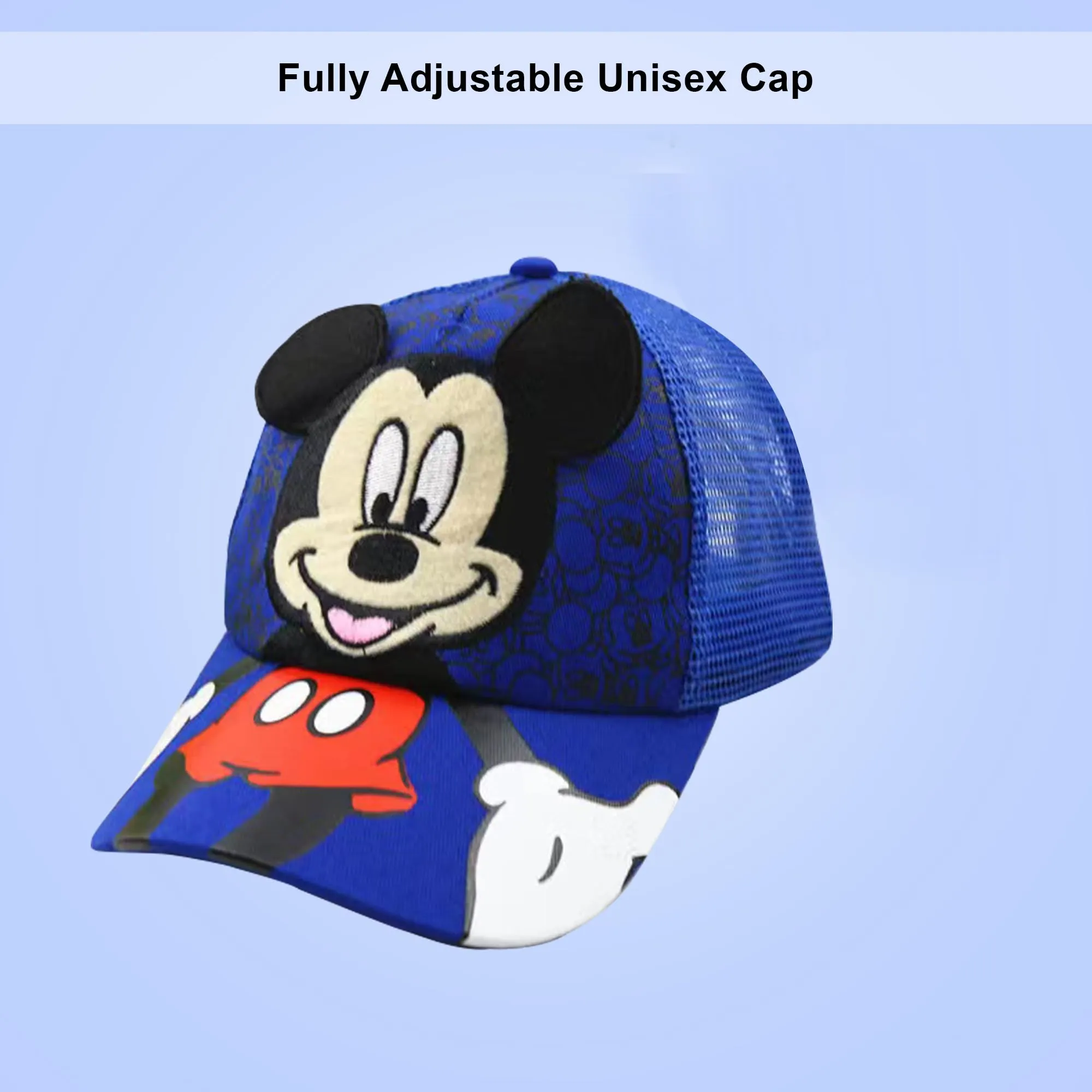 Kuber Industries Pack of 2 Mickey Mouse Cap | Adjustable Cap for Boys and Girls | Cartoon Character Printed Little Cap for Kids | Cap for 7-12 Year Old Baby Girls and Boys | QI0102-B | Blue