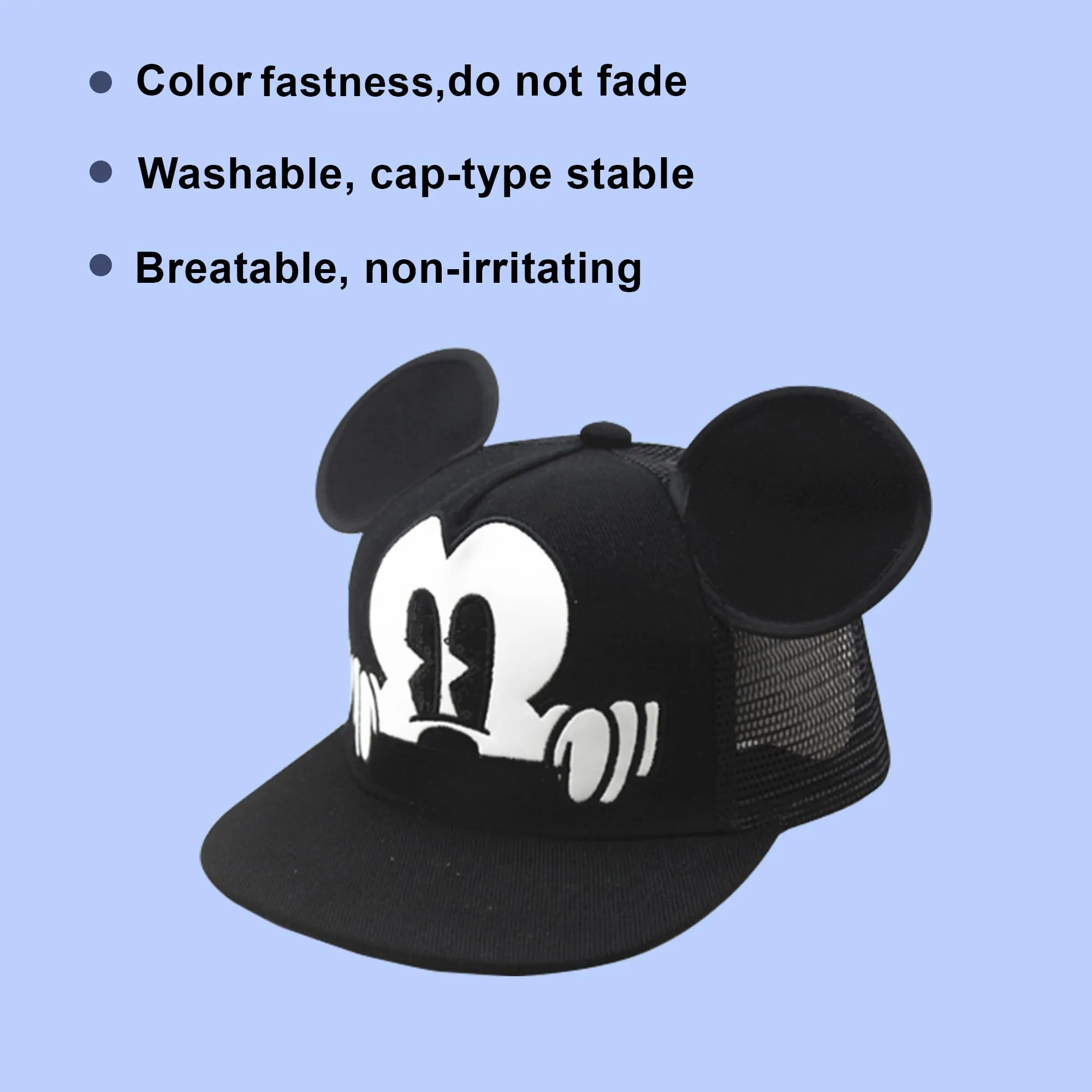 Kuber Industries Pack of 2 Mickey Mouse Cap | Adjustable Cap for Boys and Girls | Cartoon Character Printed Little Cap for Kids | Cap for 7-12 Year Old Baby Girls and Boys |T1639-A | Black