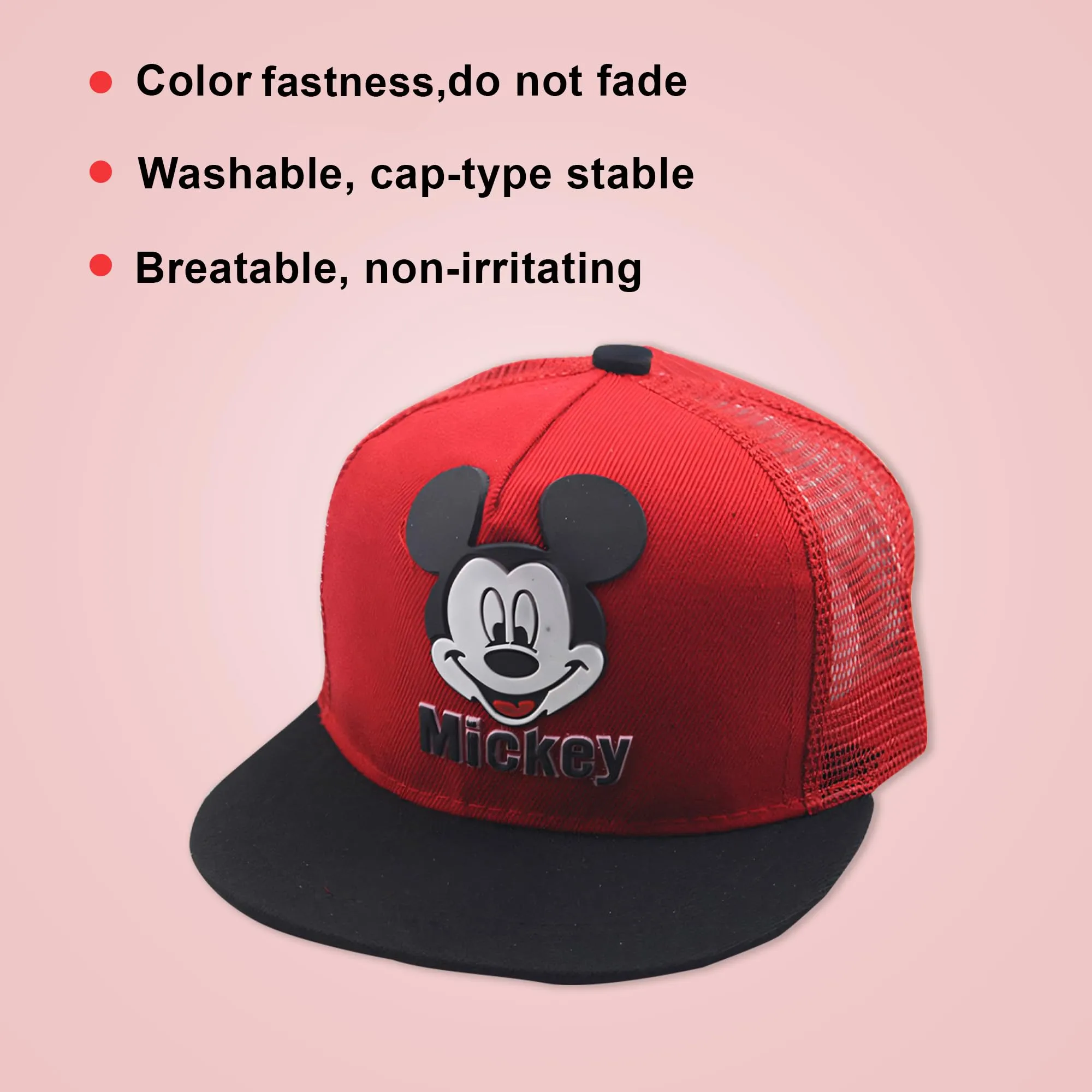 Kuber Industries Pack of 6 Mickey Mouse Cap | Adjustable Cap for Boys and Girls | Cartoon Character Printed Little Cap for Kids | Cap for 7-12 Year Old Baby Girls and Boys | QI0092-A | Red