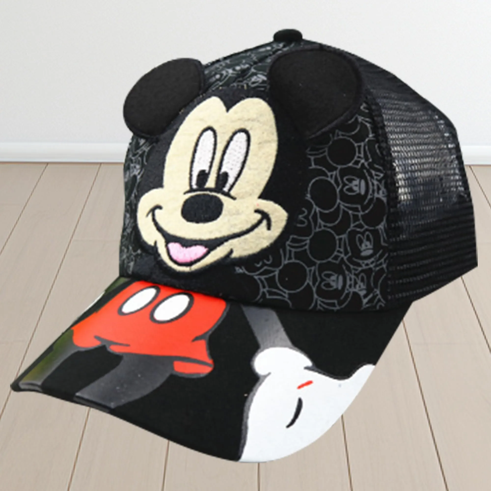 Kuber Industries Pack of 6 Mickey Mouse Cap | Adjustable Cap for Boys and Girls | Cartoon Character Printed Little Cap for Kids | Cap for 7-12 Year Old Baby Girls and Boys | QI0102-B | Black