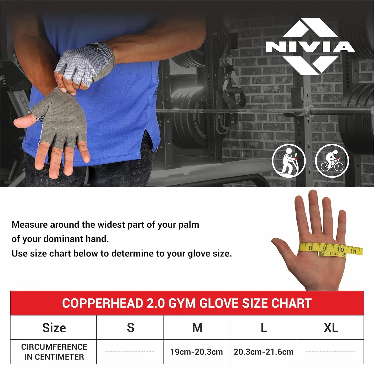 Nivia Copperhead 2.0 Sports Gloves for Men/Weightlifting and Gym/Super Stretchable Comfortable,Perfect for Weight Lifting,Training,Gym Workout,Crossfit,Pull-ups,Bodybuilding, Size-Large (Grey)