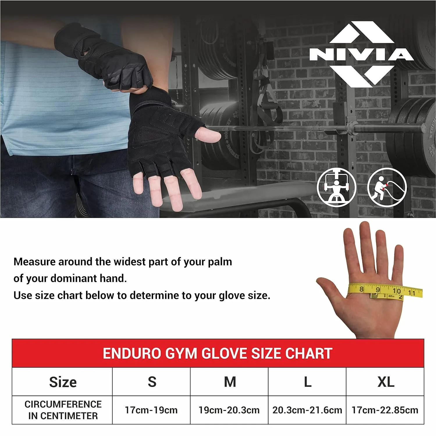 Nivia Enduro Gym Gloves for Men with Wrist Support, Fitness Gloves, Sports Gloves, Gym Gloves for Women, for Weightlifting, Gloves for Gym Workout for Training, Exercise, Cycling Gloves, Large