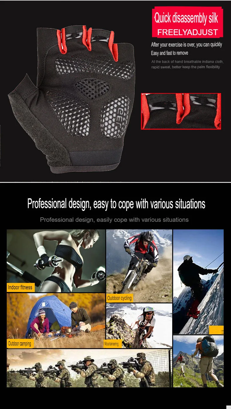 Outdoor fitness wristbands, shock-proof, breathable, sweat-absorbent, non-slip, mountain climbing, half-finger reflective strip gloves, men's