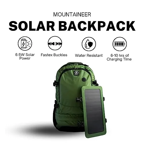 Outdoor Tech - Mountaineer Solar Backpack - Rugged 40L Outdoor Backpack with Flexible and Detachable 6.5W Solar Panel for Charging