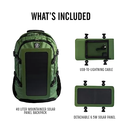 Outdoor Tech - Mountaineer Solar Backpack - Rugged 40L Outdoor Backpack with Flexible and Detachable 6.5W Solar Panel for Charging