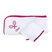 Personalized Basic Hooded Towel & Wash Mitt Set with Tennis Rackets