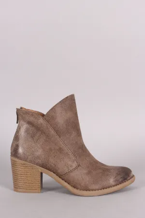 Qupid Asymmetrical Collar Chunky Heel Western Cowgirl Booties