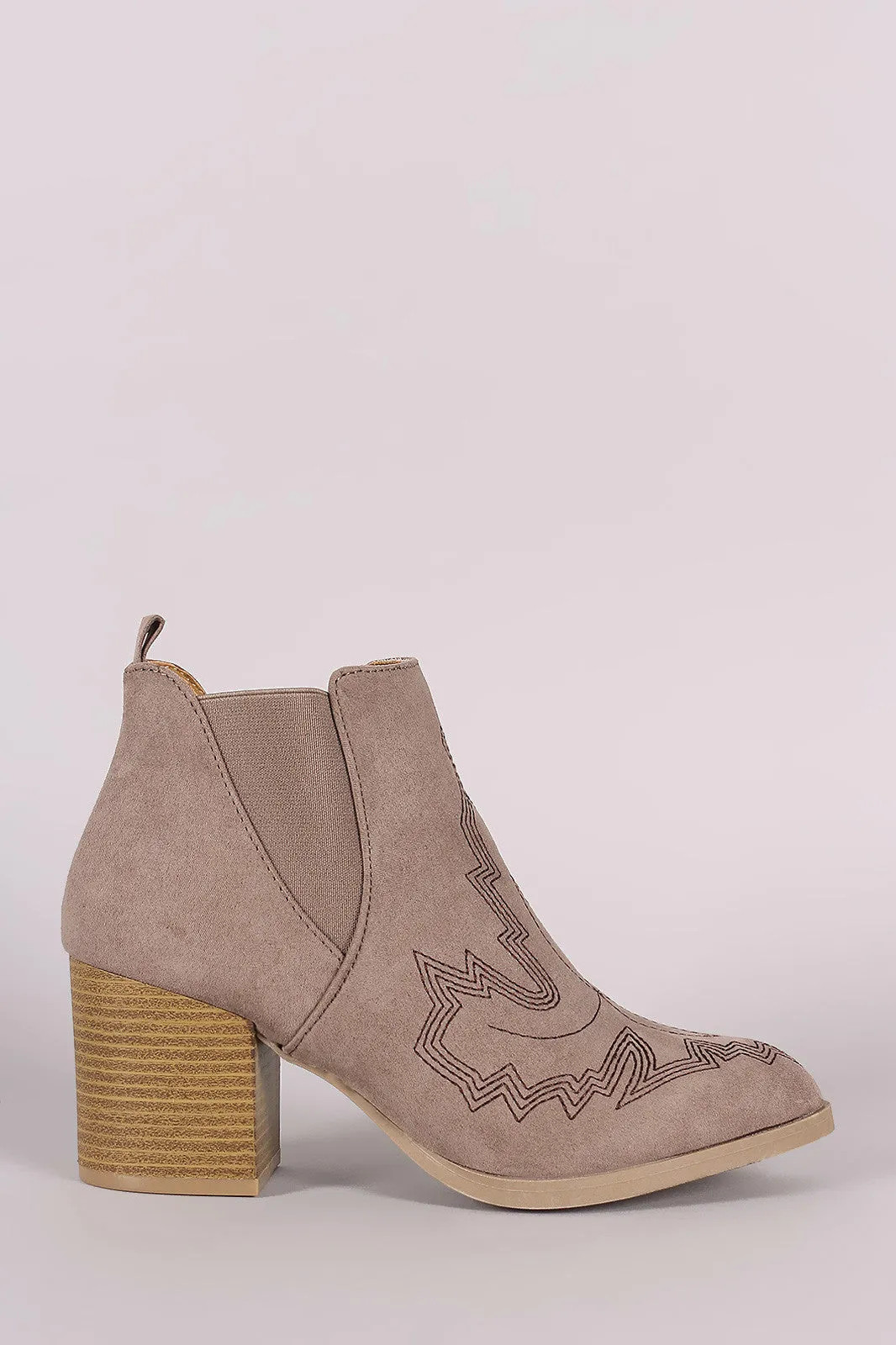 Qupid Embroidered Chunky Heeled Western Booties