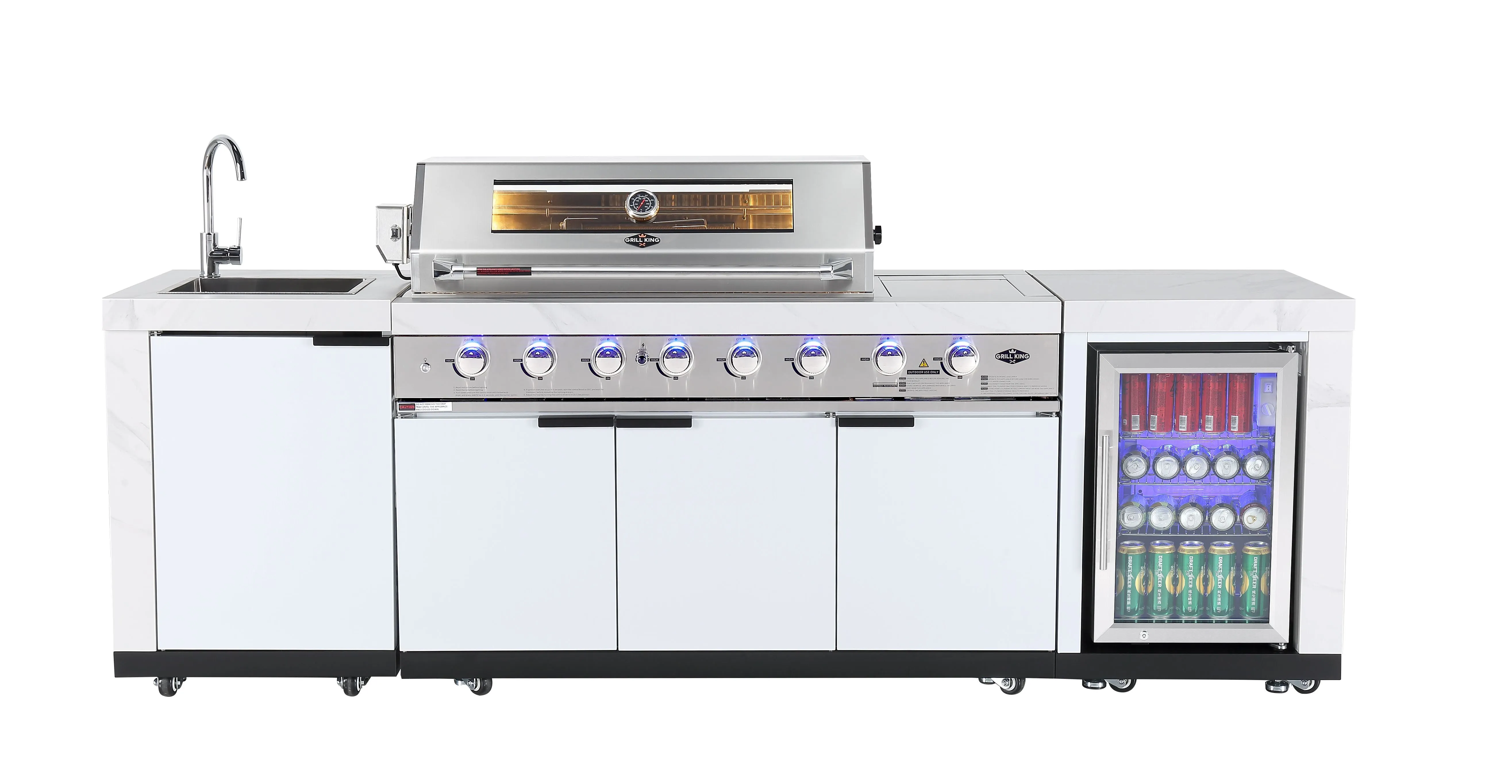 Rockpool White 6B   21” Kamado Smoker : Designer Outdoor Kitchen BBQ Package Inc Wok Burner, Fridge, Sink, Rotisserie & BBQ Covers.