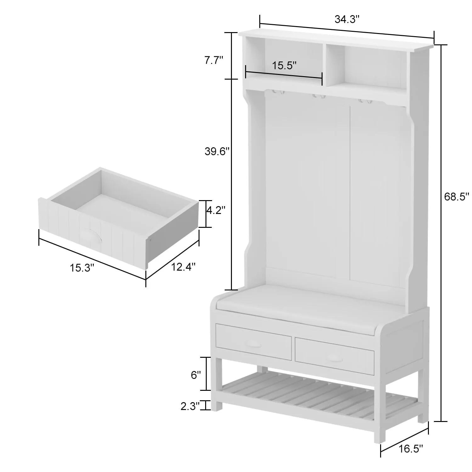 valiant Timechee 34.3'' Wide Hall Tree with Bench and Shoe Storage Grey