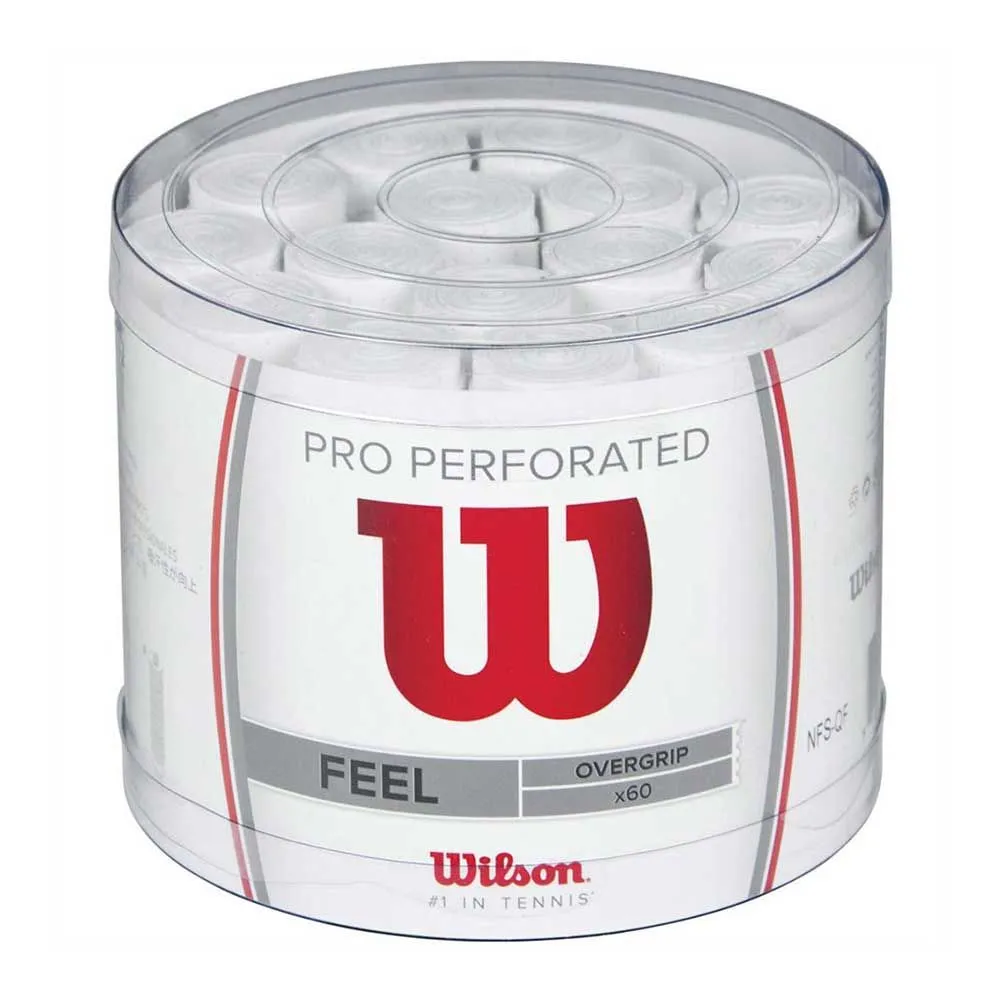 Wilson "Feel" Perforated White Overgrips Bucket for Padel & Tennis Rackets [WS]